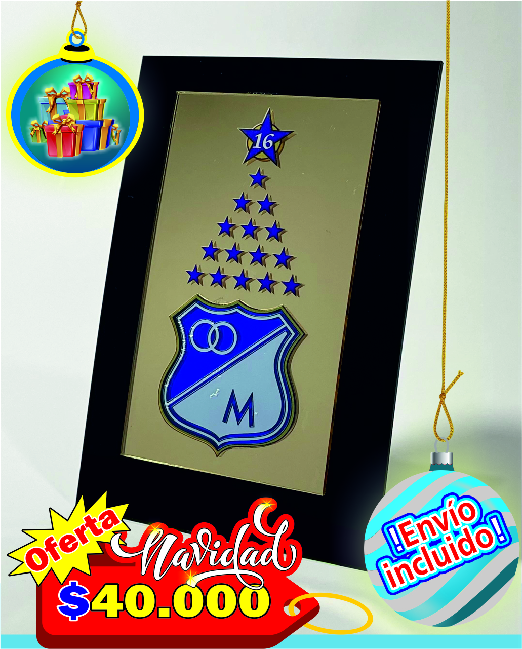 Cuadro de mesa dorado de Millonarios FC